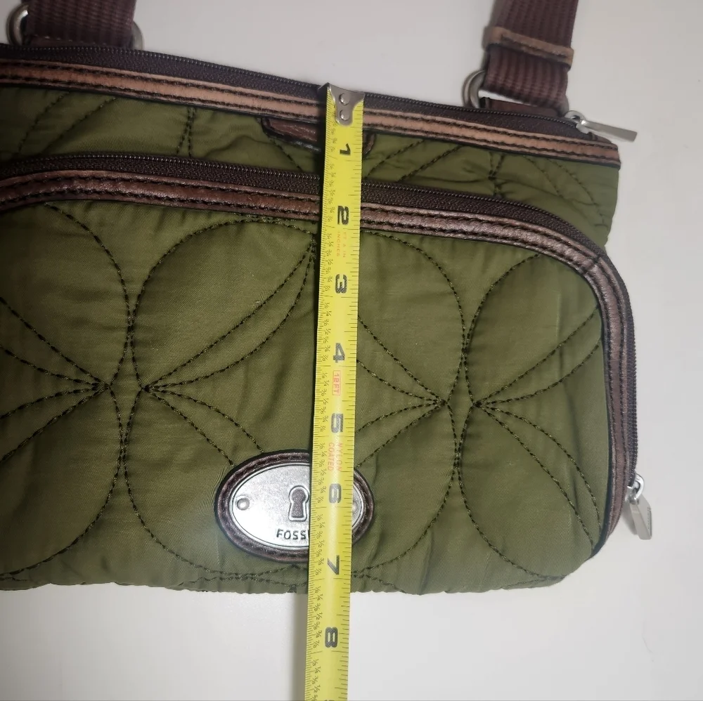 Fossil Key-Per Green Quilted Leather Trim Crossbody Bag NICE!